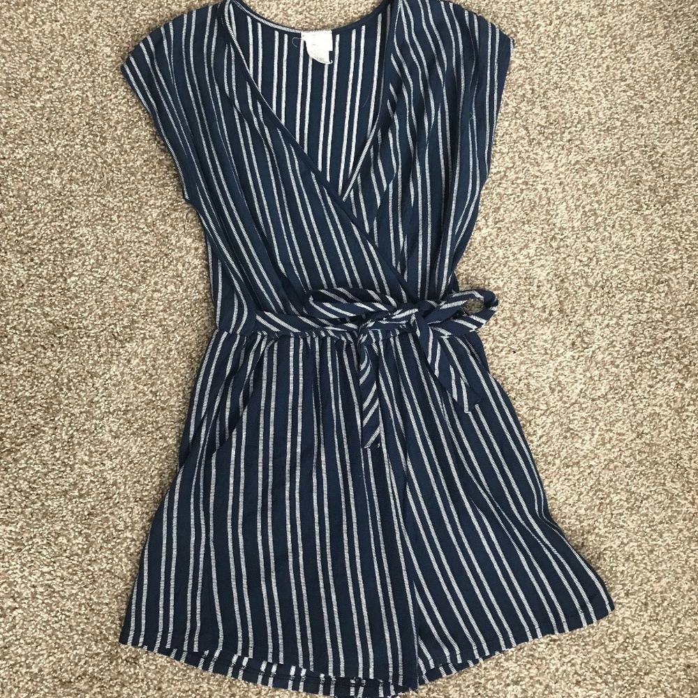 Caution To The Wind Blue Striped Romper